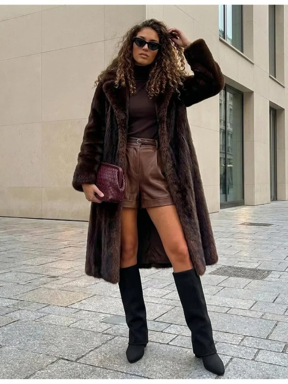 Women Black Fabric Pointed Toe Chunky Heel Faux Leather Over The Knee High Boots
